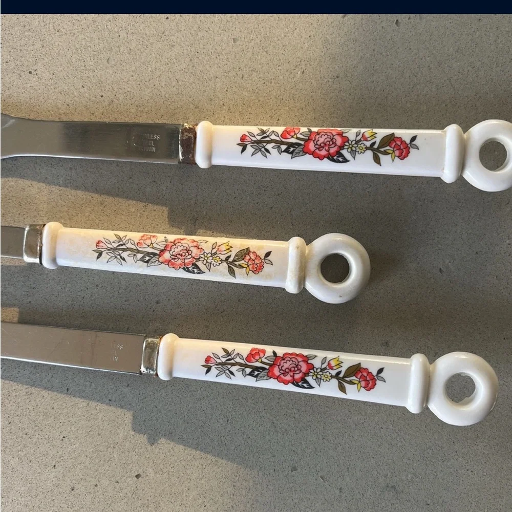 Vintage Floral Kitchen Utensil Set slotted spoon serving forks utensils botanica